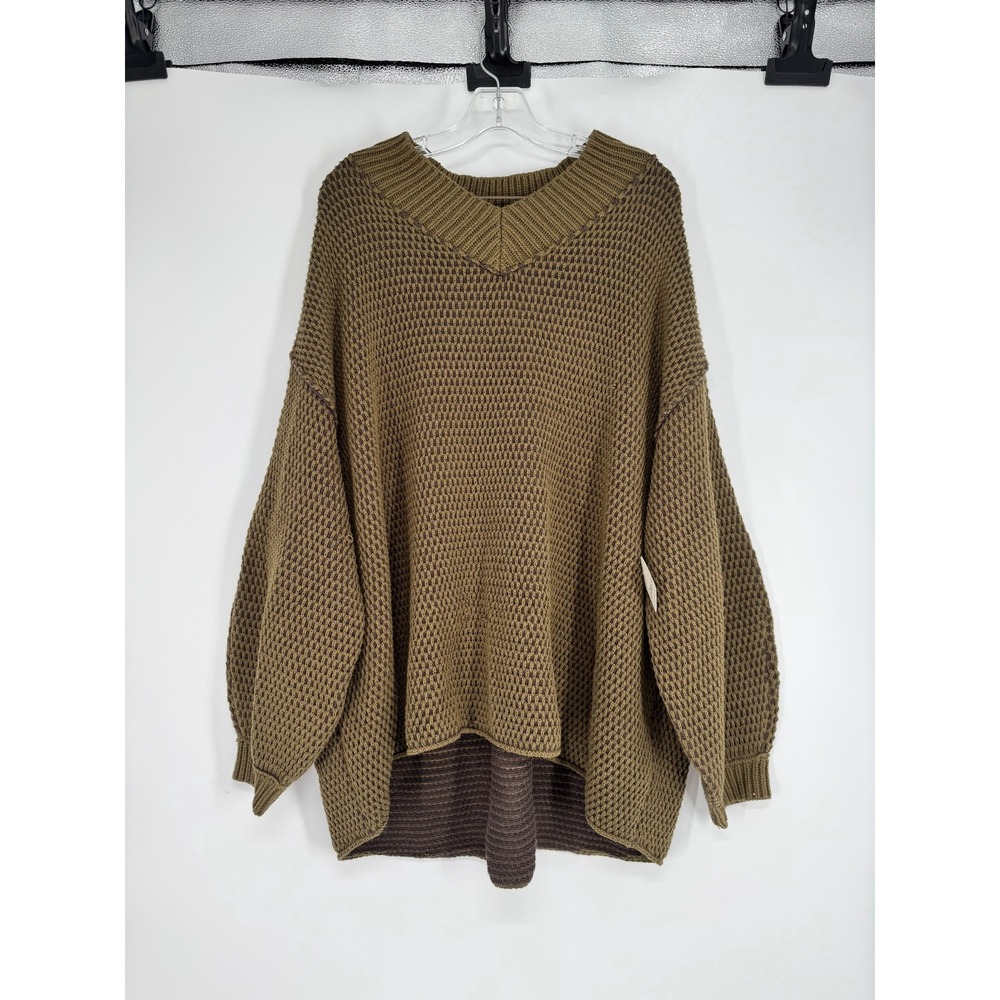 Free‎ People Maisie Sweater Womens Small Olive Oversized Knit V Neck Pullover